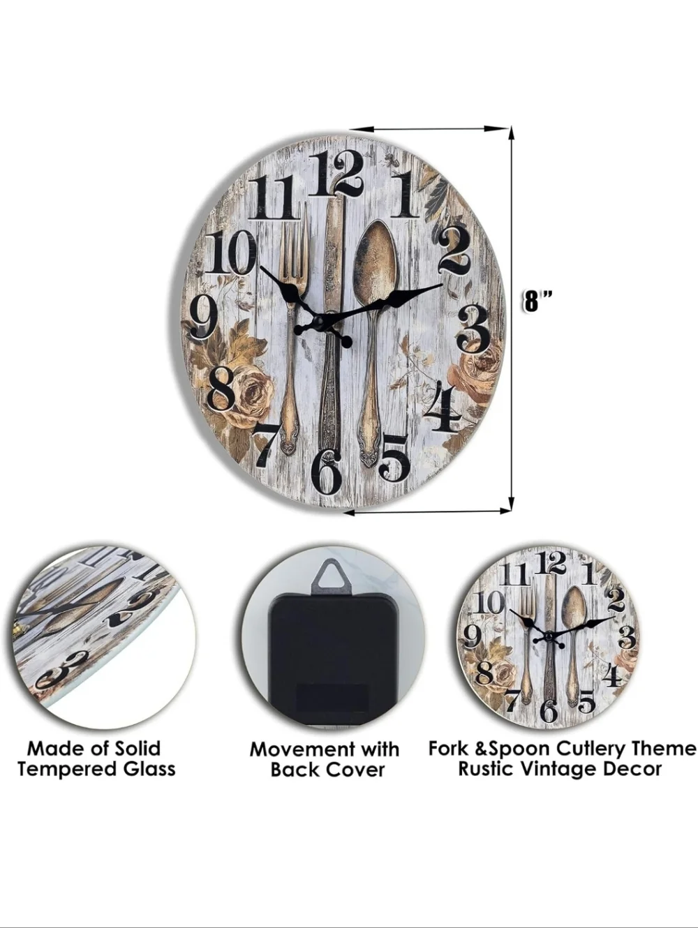 Rustic Silver & Gold Cutlery Wall Clock - Decorative Home Wall Decor 8